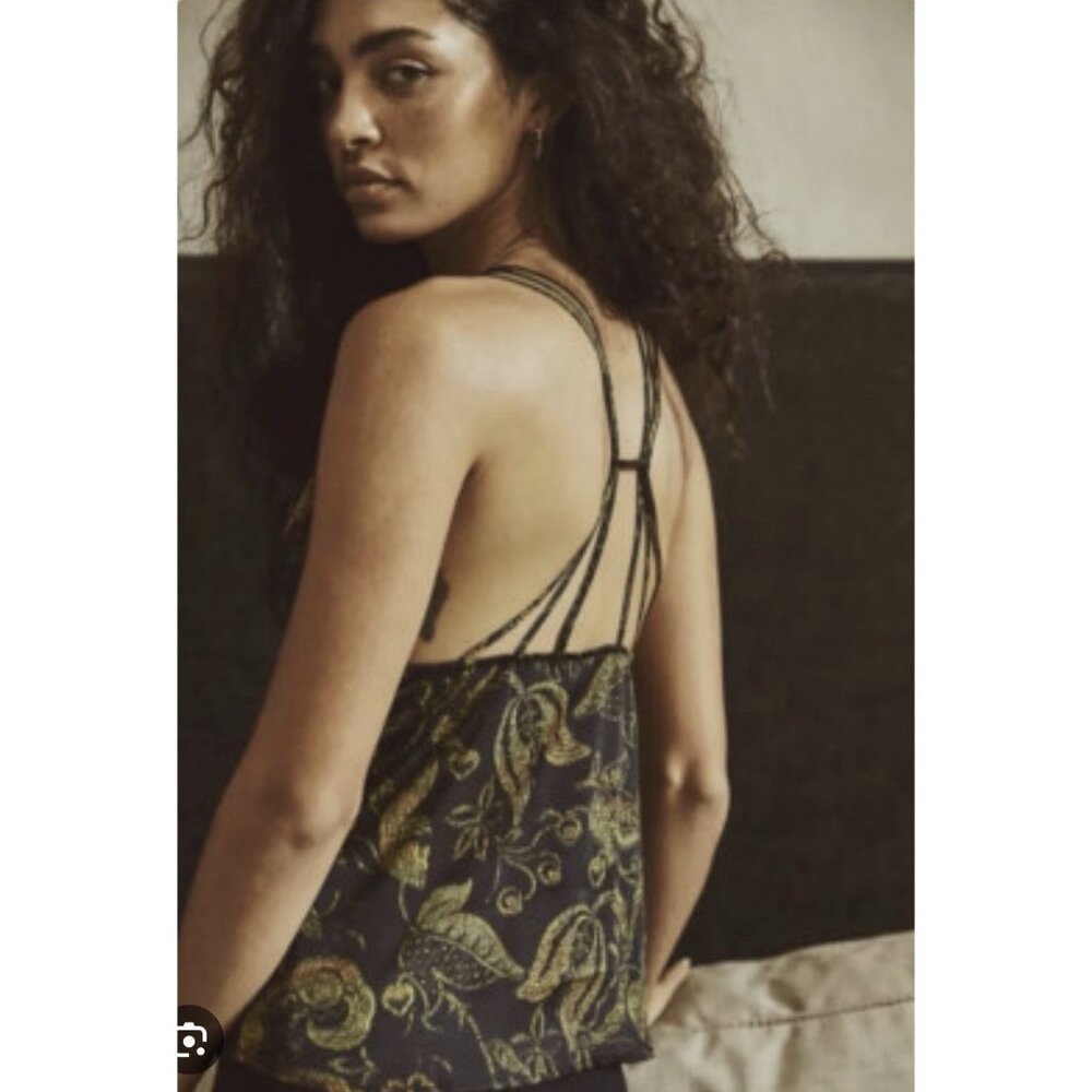 NWT Free People Off The Coast Cami Black Lace Floral Print Tank Blouse Size S F1 - Picture 2 of 8